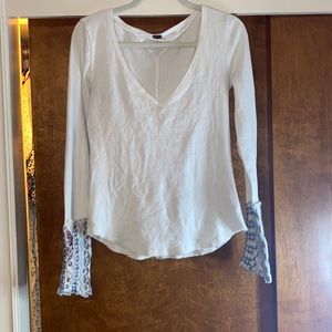 Free people white waffle knit long sleeve